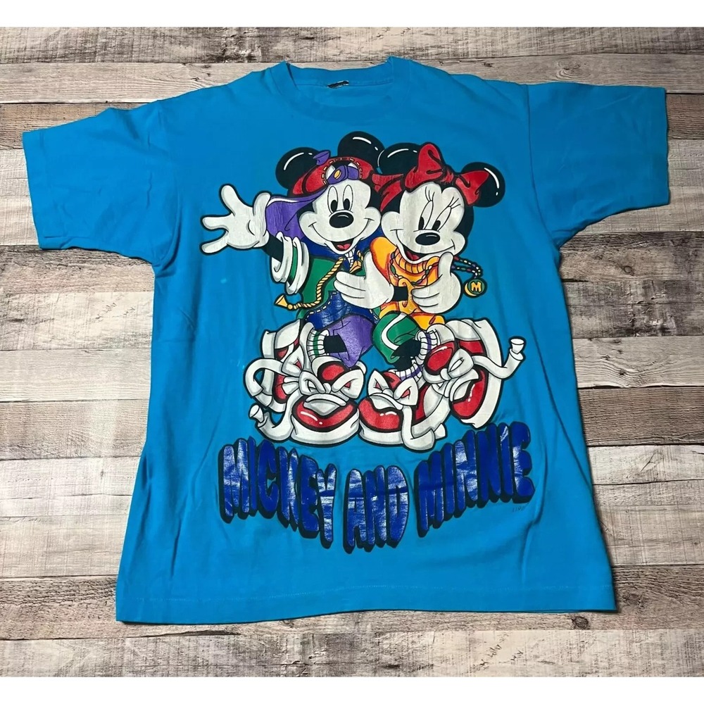 Disney Shirt Adult XL Blue Vintage 90s Mickey Mouse Minnie Hip Hop Style